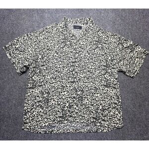 ADPT Button Up Shirt Mens Medium Cream Gray Spotted Short Sleeve Viscose Casual